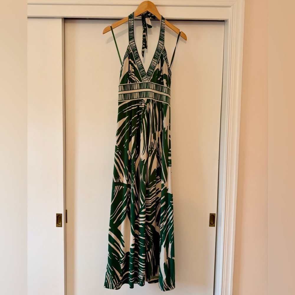 BCBG Green and White Halter Maxi Dress - Size Small